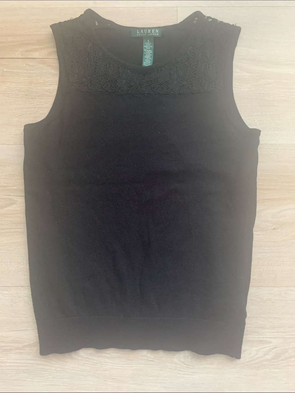 Ralph Lauren Black Lace Yoke Sleeveless Top